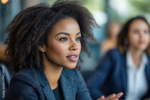 Diverse Business Team Analyzing Trends â€“ Profile View of African American Woman in Collaborative Meeting