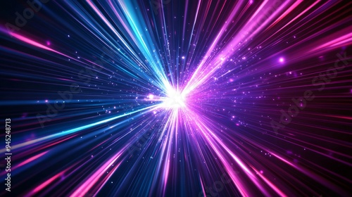 3D illustration of abstract flight in retro neon hyper warp space in the tunnel