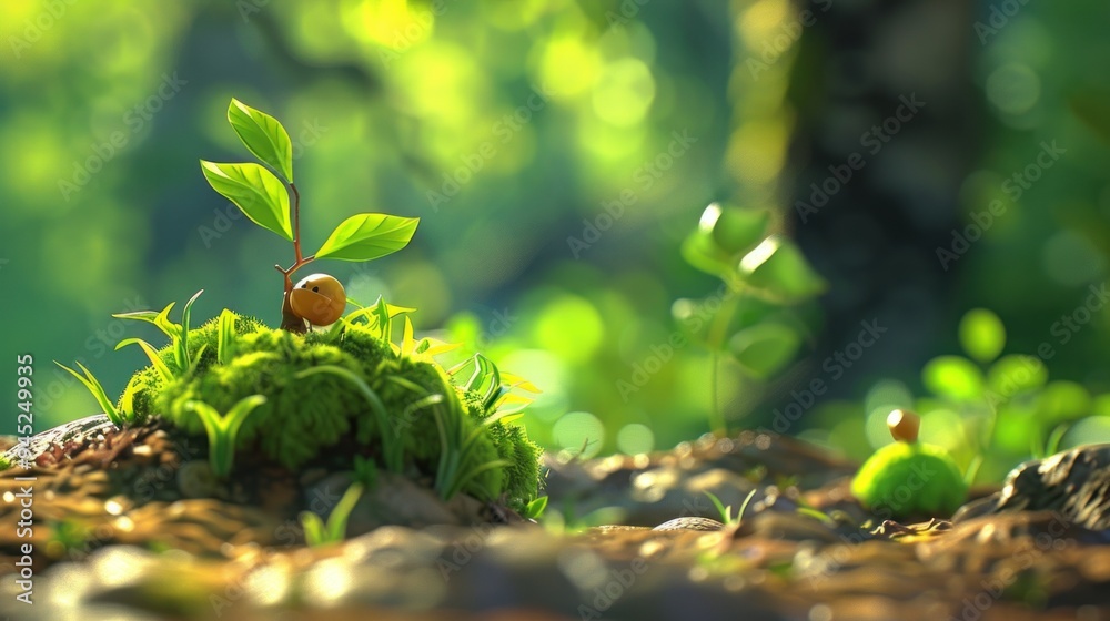 Tiny Sprout Growing in Mossy Ground. Tiny Sprout Growing in Mossy Ground.