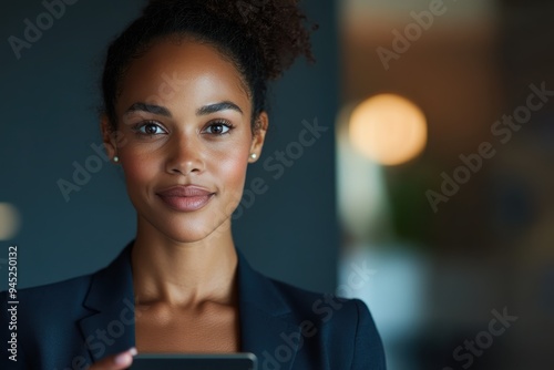 Confident African American Woman with Digital Device Ready for Action