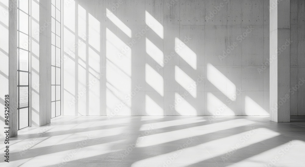 Fototapeta premium The concept is minimalistic with an empty hall made of light grey monochrome with mockups.
