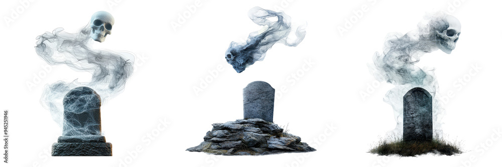Spooky Ghostly Skull with Gravestones and Cobwebs Spooky Ghostly Skull with Gravestones and Cobwebs