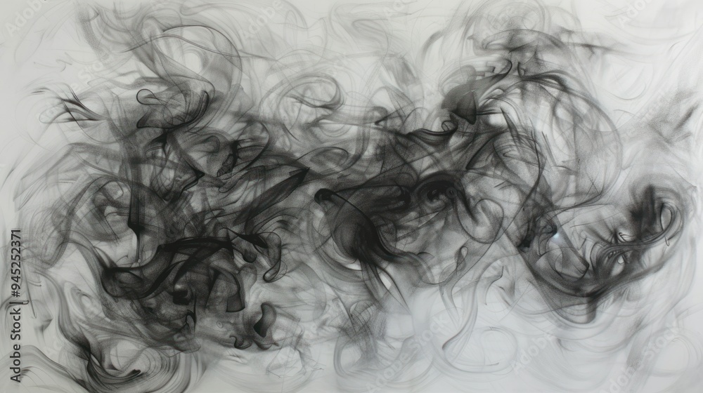 Abstract black smoke swirls on white background. Abstract black smoke swirls on white background.