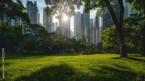 Urban Oasis: Skyscrapers and Lush Greenery