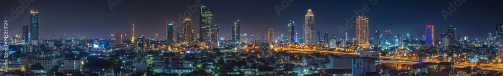 Fototapeta premium Nighttime view of the Bangkok business district.