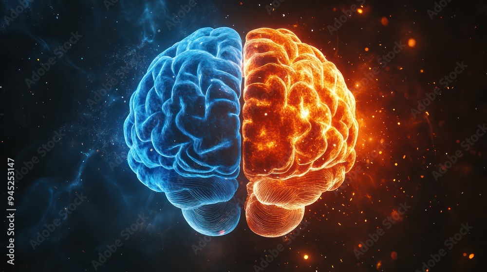 The concept of the human brain. The right creative hemisphere versus the left logical hemisphere The concept of the human brain. The right creative hemisphere versus the left logical hemisphere