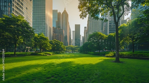 Urban Oasis: Skyscrapers and Lush Greenery