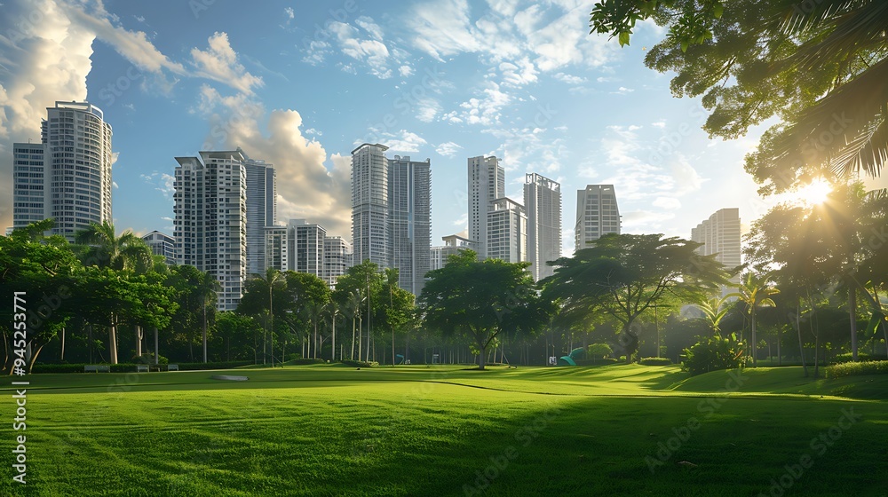 Urban Oasis: Skyscrapers and Lush Greenery