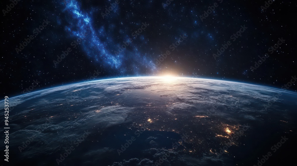 Fototapeta premium view of the Earth, stars and galaxy. Planet Earth