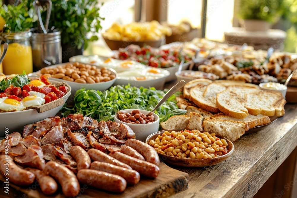 Vibrant Breakfast Buffet with Fresh Ingredients and Traditional Dishes Vibrant Breakfast Buffet with Fresh Ingredients and Traditional Dishes