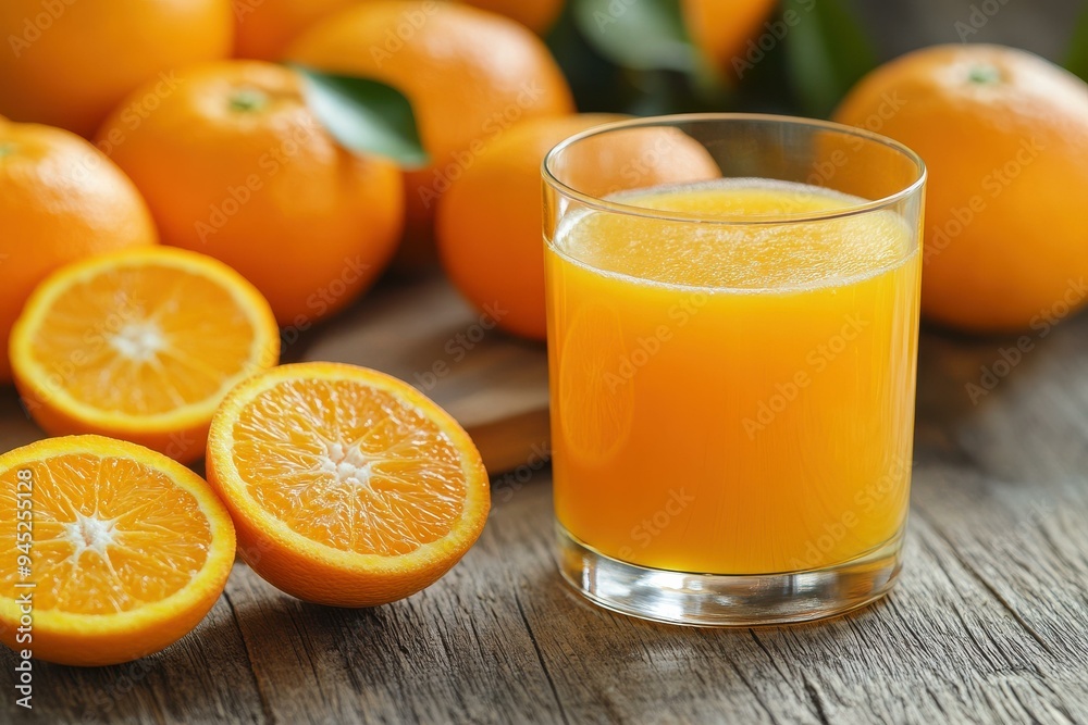 Fresh Orange Juice with Whole Oranges on Rustic Wooden Table - Healthy Beverage for Wellness Fresh Orange Juice with Whole Oranges on Rustic Wooden Table - Healthy Beverage for Wellness