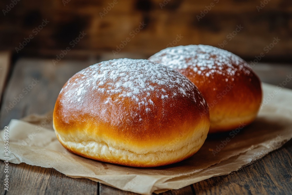 Freshly Baked Sweet Buns on Rustic Wooden Table for Bakery Marketing Freshly Baked Sweet Buns on Rustic Wooden Table for Bakery Marketing