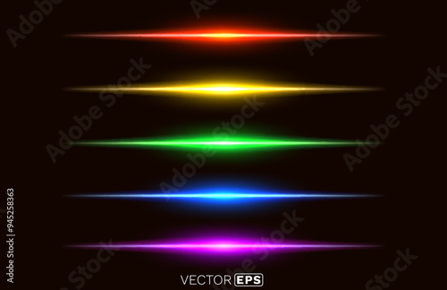 Laser light beam on black background. Vector illustration