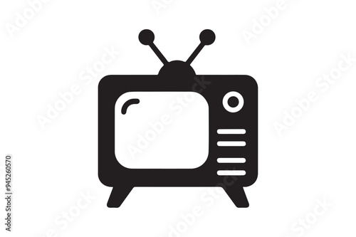 Old television tv retro vintage icon silhouette minimalist clipart illustration.