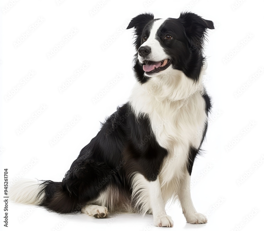 Isolated portrait of a cute young Australian Shepherd dog sitting on the floor. This beautiful adult Aussie is facing upward, looking at the camera. Isolated portrait of a cute young Australian Shepherd dog sitting on the floor. This beautiful adult Aussie is facing upward, looking at the camera.