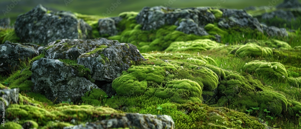 Serene Beauty of Green Moss Blanketing Weathered Ancient Stones in a Forest Setting Serene Beauty of Green Moss Blanketing Weathered Ancient Stones in a Forest Setting