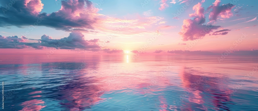 Fototapeta premium Serene Pastel Sky Casting a Gentle Glow over the Tranquil Ocean