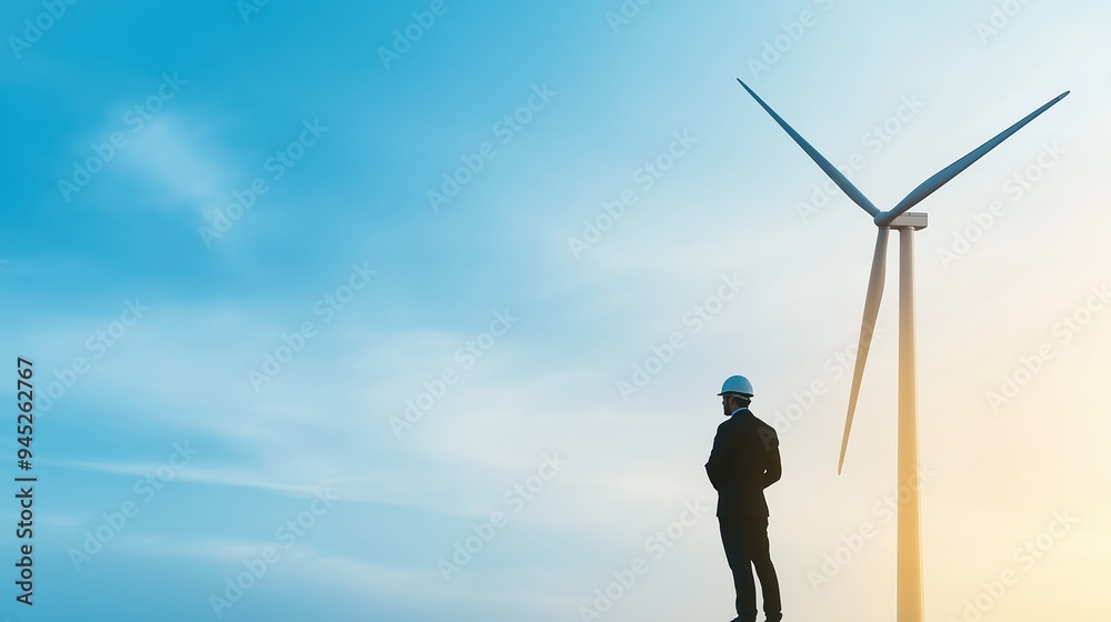 Obraz premium Wind turbine technician performing routine checks, flat design illustration