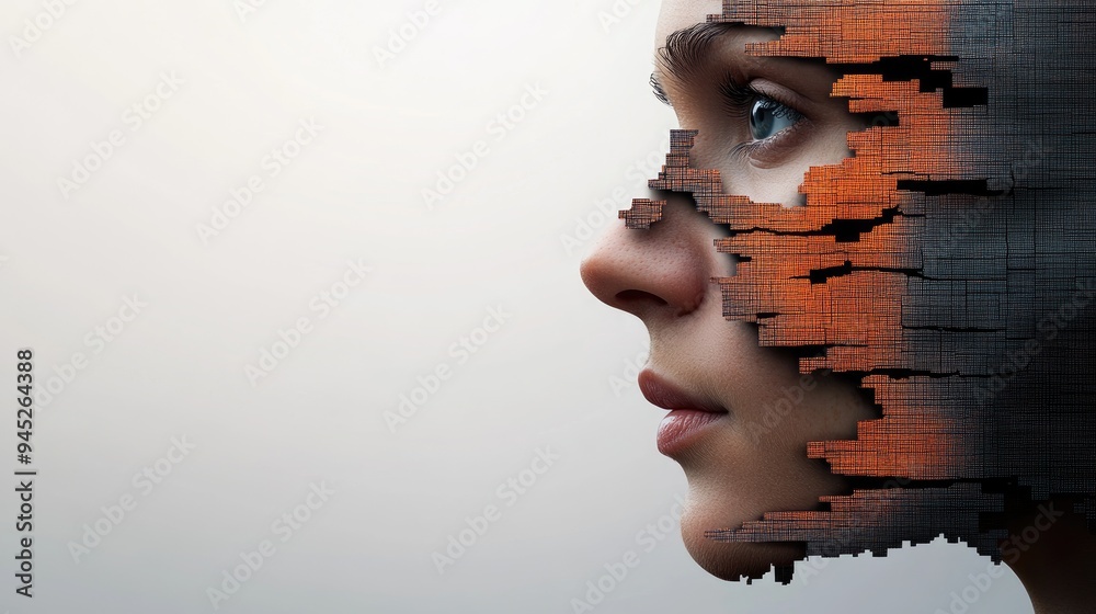 Abstract Face with Digital Glitch Effect Abstract Face with Digital Glitch Effect