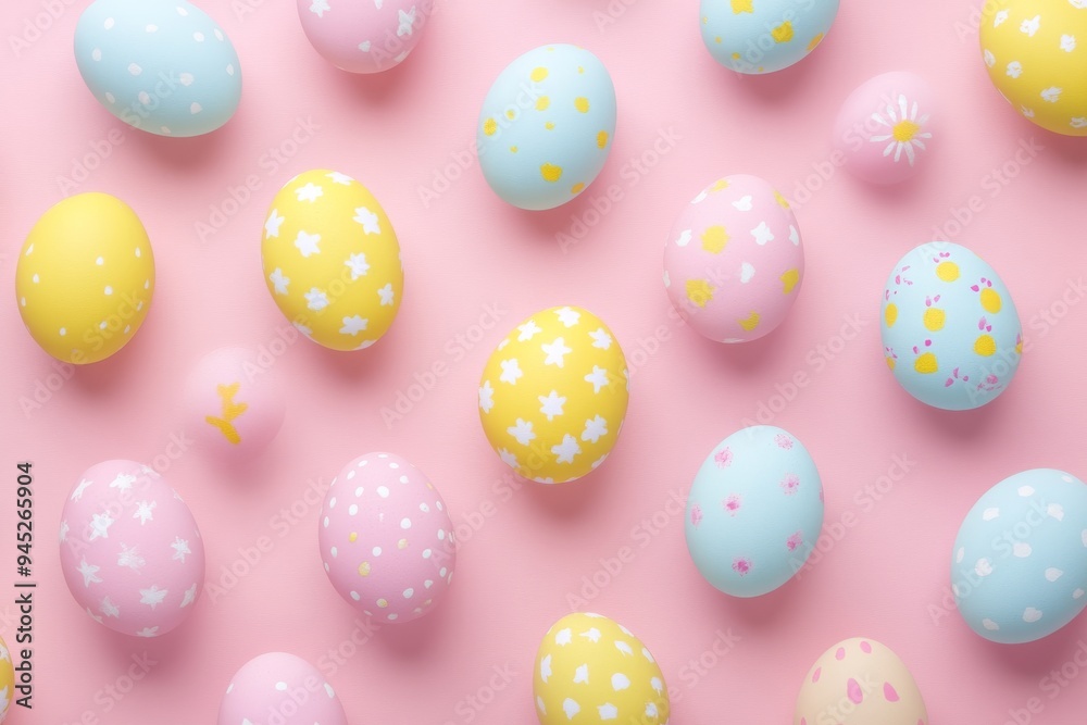 Easter eggs in pink and white on a pink background Easter eggs in pink and white on a pink background