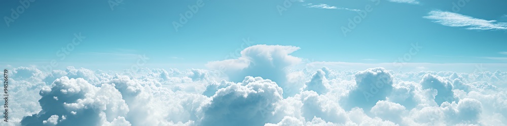 Naklejka premium A serene sky filled with fluffy clouds against a bright blue backdrop.