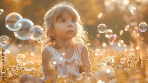 Child in Magical Bubble Wonderland photo