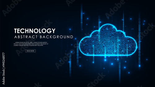Futuristic cloud computing internet cyber technology concept. Abstract cloud connection on blue background.