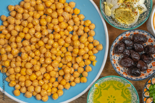 Chickpeas for Mediterranean lunch. Vegetarian food.
