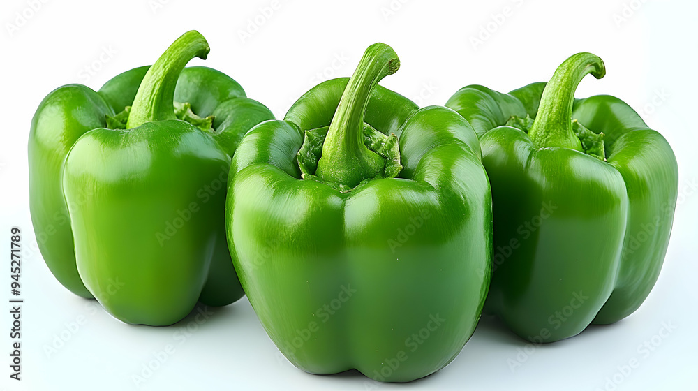 Three Green Bell Peppers Isolated on White Background Three Green Bell Peppers Isolated on White Background