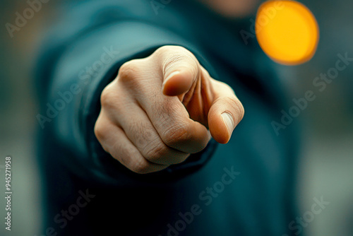 a business man is index hand pointing out with the focus on the fingers. business strategy