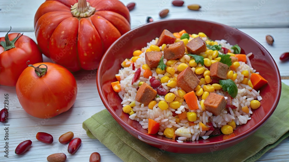 Fresh vegetable salad with tomatoes and beans in a bowl. Fresh vegetable salad with tomatoes and beans in a bowl.