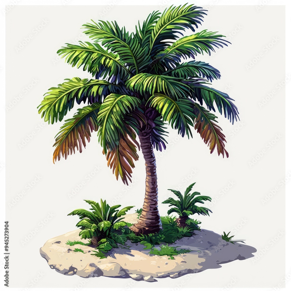 Obraz premium Palm Tree on a Small Sandy Island