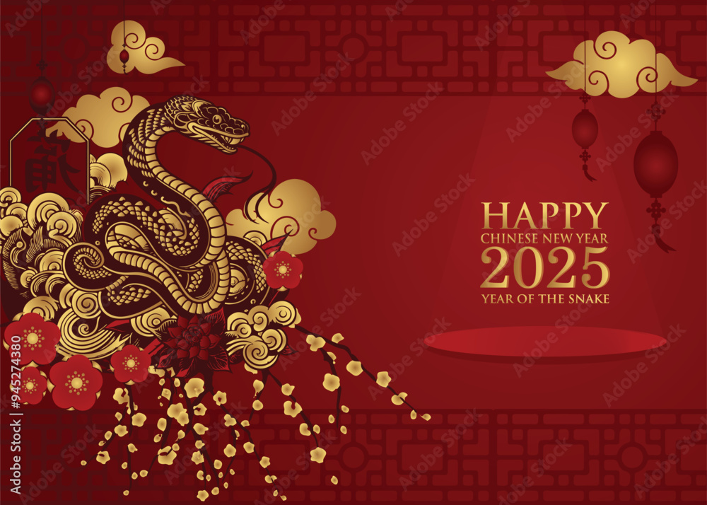 Happy chinese new year 2025 banner Background with snake, year of the chinese snake zodiac Happy chinese new year 2025 banner Background with snake, year of the chinese snake zodiac
