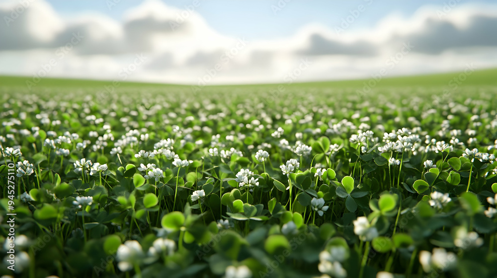 White Clover Field Green Grass Spring Flowers Sunny Day Nature Background White Clover Field Green Grass Spring Flowers Sunny Day Nature Background