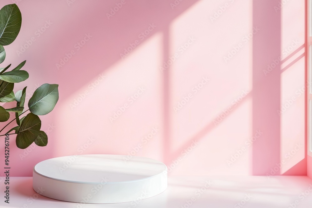 Realistic 3D render of a white wall with a shelf or counter on a white background with natural light from a window. A display of shelves in a room to demonstrate a minimalism concept. Realistic 3D render of a white wall with a shelf or counter on a white background with natural light from a window. A display of shelves in a room to demonstrate a minimalism concept.