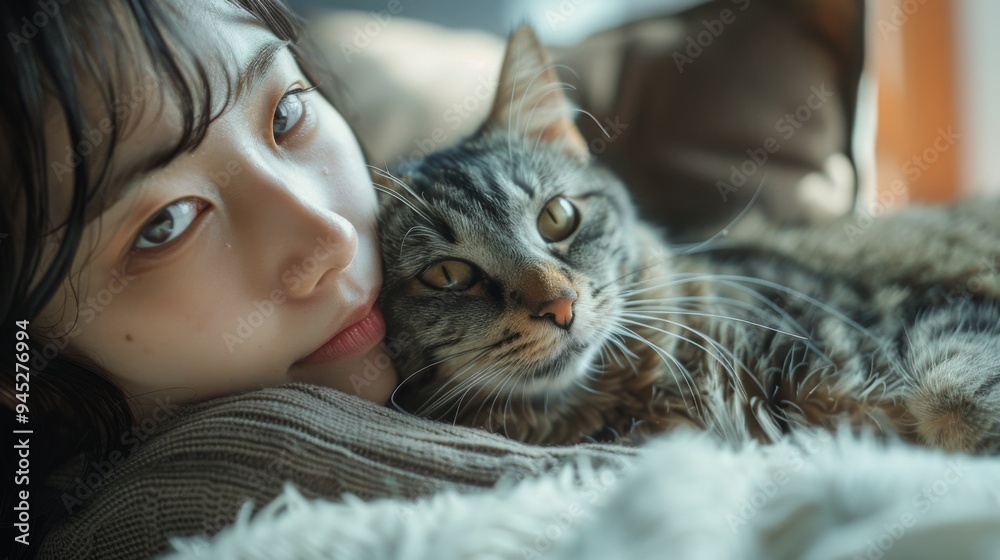 Woman and Cat Cuddling Woman and Cat Cuddling