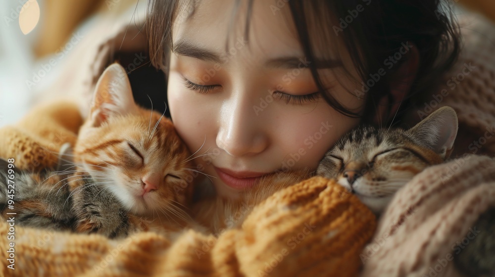Woman with Two Cats Woman with Two Cats