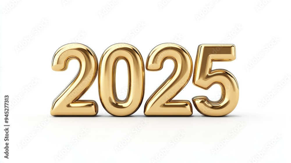 Golden Glitter 2025 for Happy New Year Celebration on White Background Golden Glitter 2025 for Happy New Year Celebration on White Background