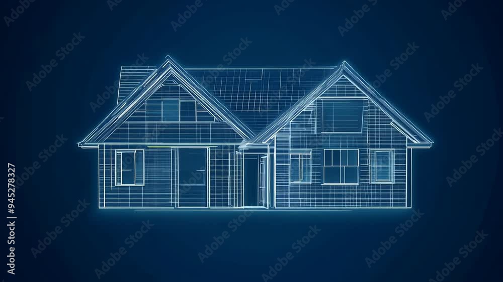 Digital outline of a residential home showcasing architecture and design principles