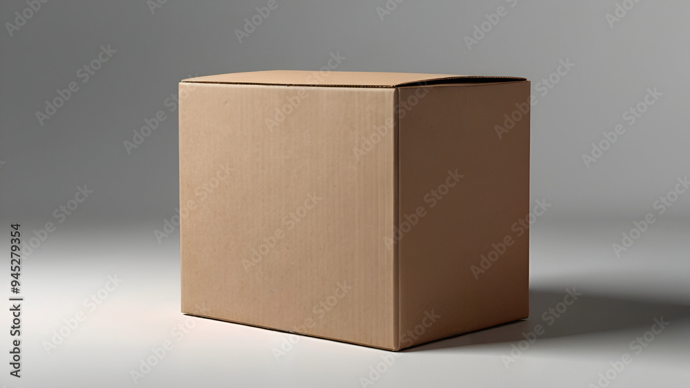 Fototapeta premium Closed Cardboard Box on White Background with Soft Shadow
