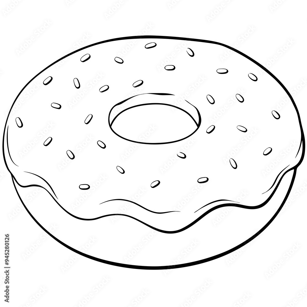 Black and White Vector Illustration of a Donut, Simple and Playful Design Black and White Vector Illustration of a Donut, Simple and Playful Design