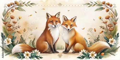 foxes wedding invitation, wedding, place for text, white background, empty background