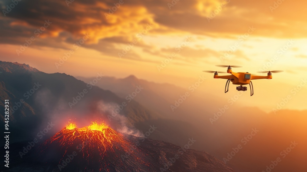 Advanced Drones Surveying Volcanic Eruption and Collecting Seismic Data with Copy Space for Text