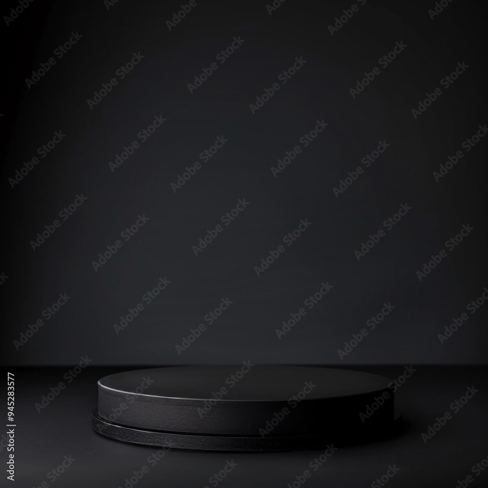 07231101 46. Black circular platform, matte finish, geometric cube base, minimalist design, dark background, subtle lighting, product display, monochromatic, sleek texture, soft shadows, professional 07231101 46. Black circular platform, matte finish, geometric cube base, minimalist design, dark background, subtle lighting, product display, monochromatic, sleek texture, soft shadows, professional