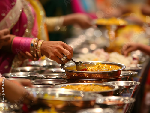 Visitors enjoy a communal Sikh langar meal, served to all with love and generosity. photo