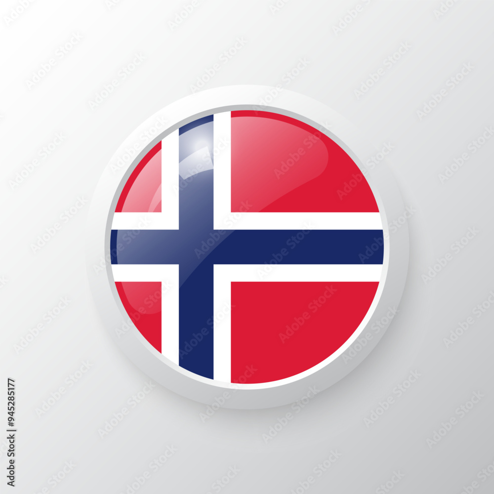 3D Button with Norway flag. as round glossy icon on background isolated. Vector illustration eps 10.
3D Button with Norway flag. as round glossy icon on background isolated. Vector illustration eps 10.