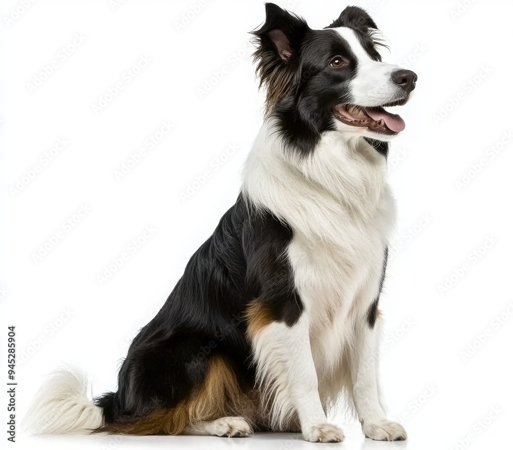 The picture shows a cute young Australian Shepherd sitting on the ground and looking upward to the sky. The adult Aussie is in frontal view and is looking up at the sky. The picture shows a cute young Australian Shepherd sitting on the ground and looking upward to the sky. The adult Aussie is in frontal view and is looking up at the sky.