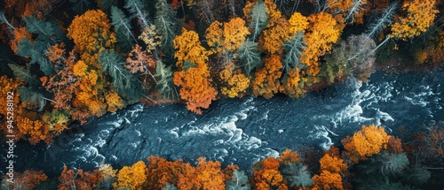 Wallpaper Mural Serene Autumn Forest Landscape with Scenic River Flowing Through the Woods Torontodigital.ca