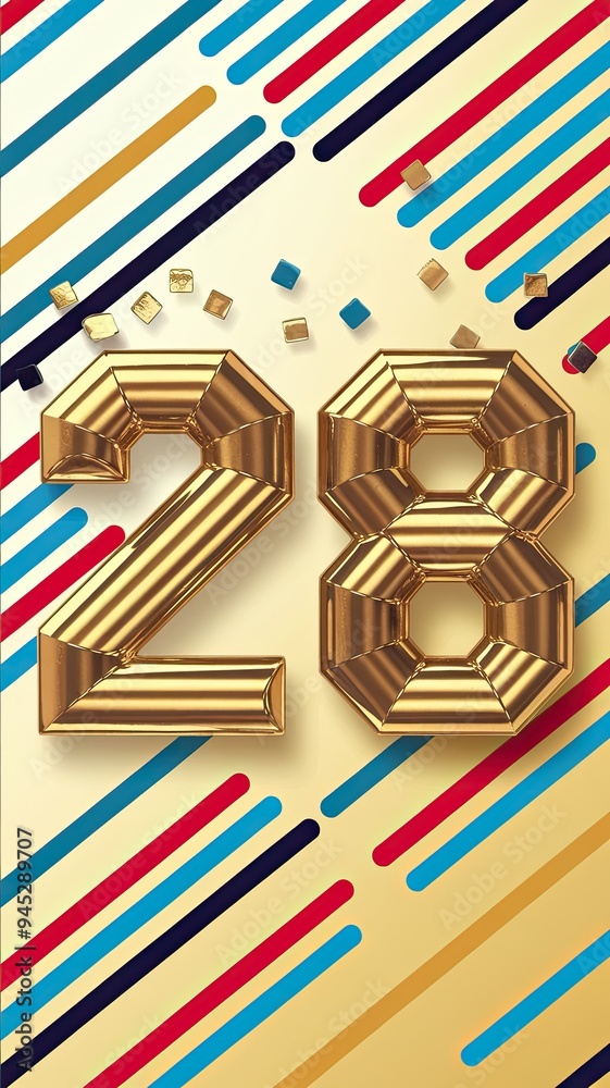 Golden Number 28 with Colorful Abstract Background Golden Number 28 with Colorful Abstract Background