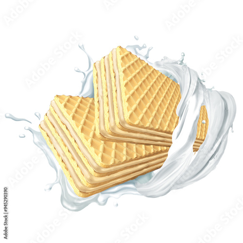 Vanilla biscuits wafer cream with Vanilla splashing. Vanilla biscuits wafer cream Flavor with Vanilla splash on transparent background. PRO PNG wafer Cream Vanilla